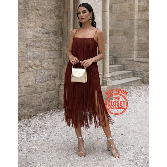 ZARA Fringe Midi Dress with Spaghetti Straps NWT 🤎 - Picture 6 of 16